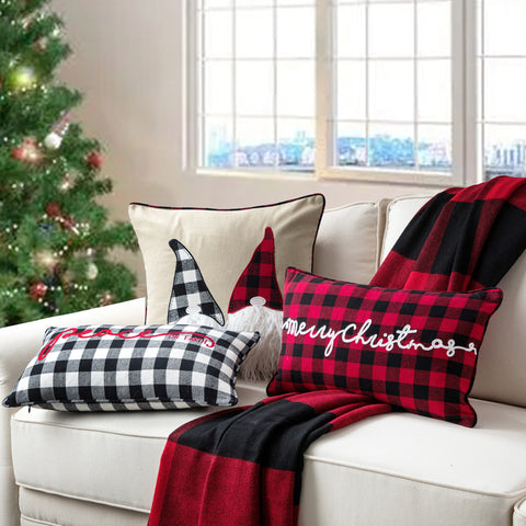 Happy Holiday - Christmas Buffalo Check with Embroidery and or Patch - Color Black/Red and Black/Whie