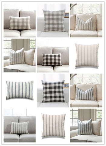 Michael Penney Throw Pillow-Check and Stripe - Neutral Color - Size in 14 x 20 and 20 x 20 inches